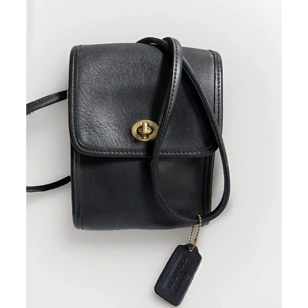 Vintage Coach Leather Scooter Leather Bag Black #9893 Turn Lock Crossbody